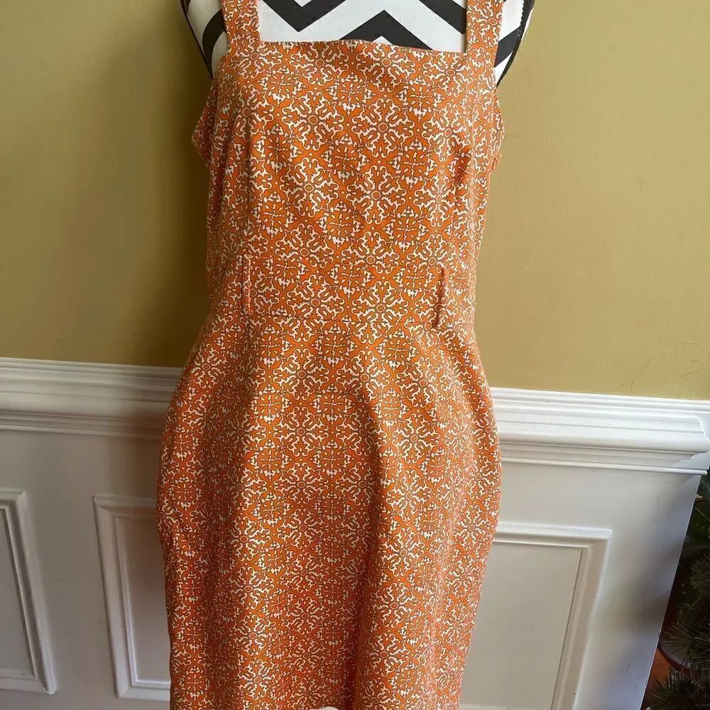 Raffaella petite fully lined orange and beige mini dress with side zipper SZ 14P
